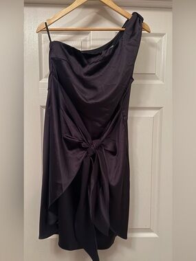 Grace Karin One-Shoulder Black Satin Knot Dress